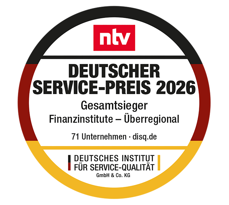 Siegel-ntv DSP Deutscher Servicepreis 2026 "Gesamtsieger Finanzinstitute - Überregional"